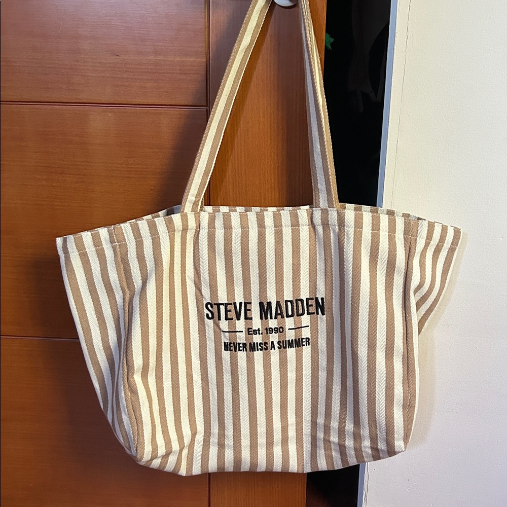 Steve Madden Beige and White Striped Tote